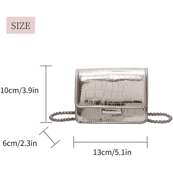 Mini Silver Evening Purse Crossbody Bag for Nightclub Parties Glam - Picture 5 of 8